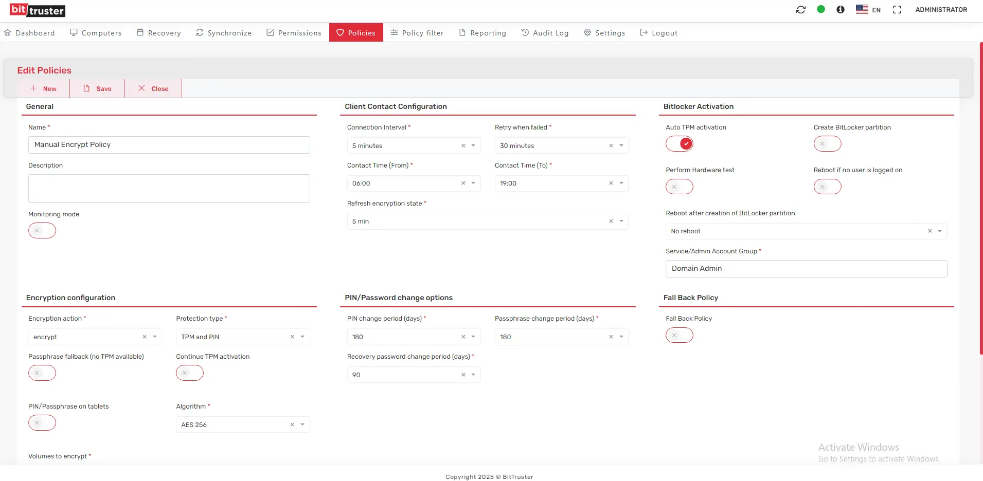 BitLocker Policy Settings
